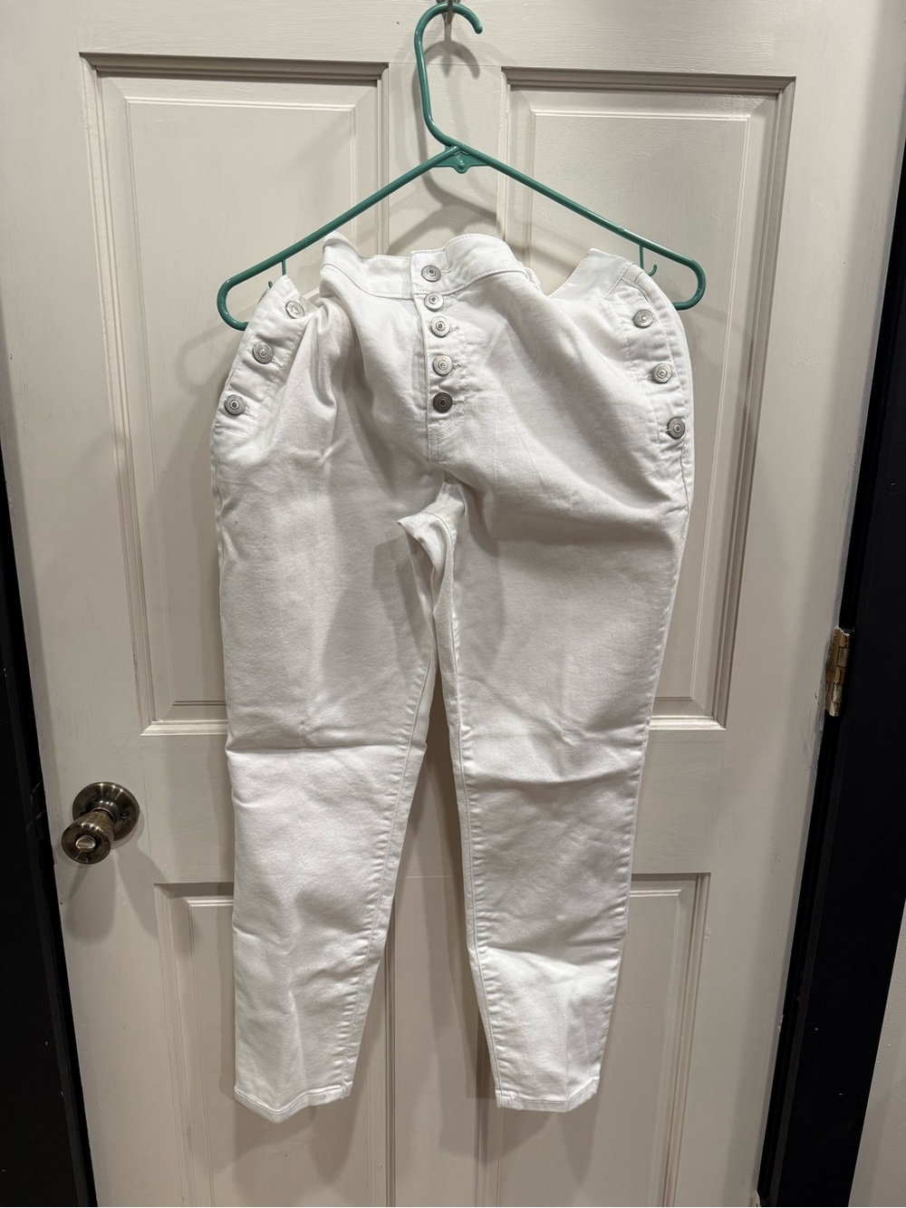 White High-Waist Button Front Pants